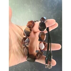 925 Sterling Silver Tiger's Eye Beaded Necklace Vintage